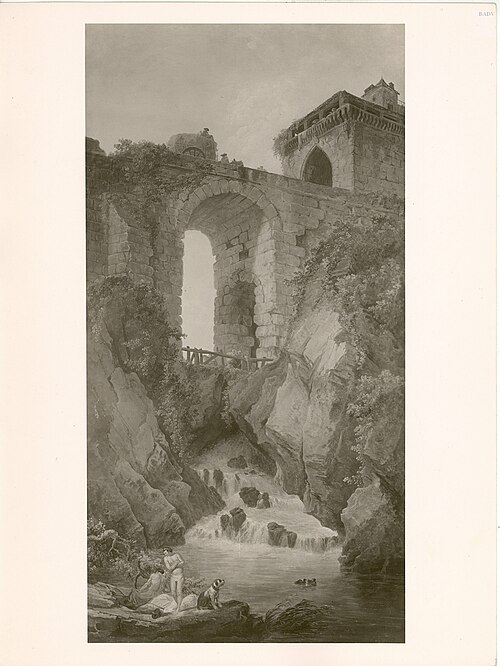 Landschaft mit Brücke und Staffage, 1758, Hubert Robert