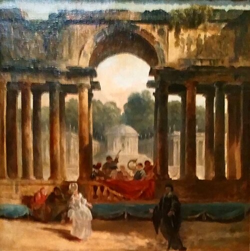 Portique avec danseurs et musiciens dans un parc, 1790, Hubert Robert