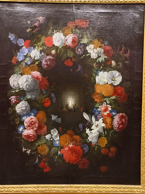 Flower garland with Grotta di Posillipo, 1690, Hubert Robert