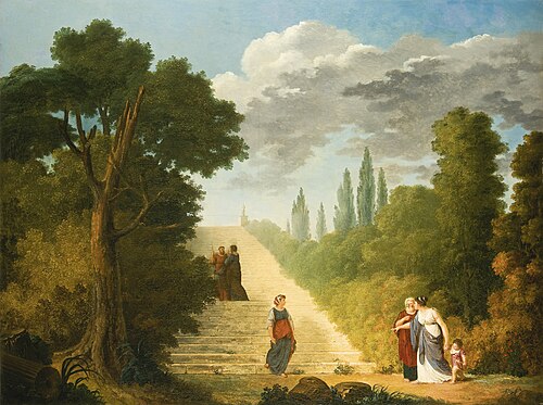 A grand staircase in a park setting, , Hubert Robert