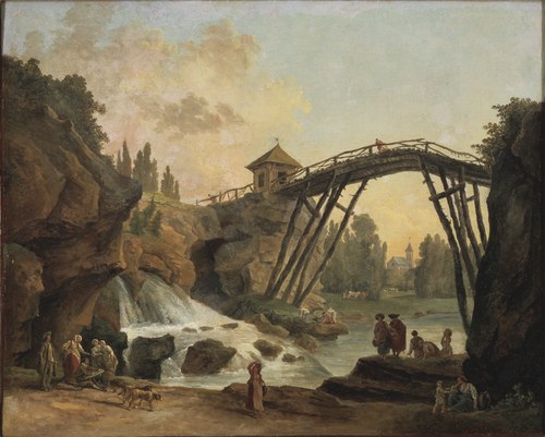 Draughtsman Drawing the Wooden Bridge in the Park of Méréville, 1750, Hubert Robert