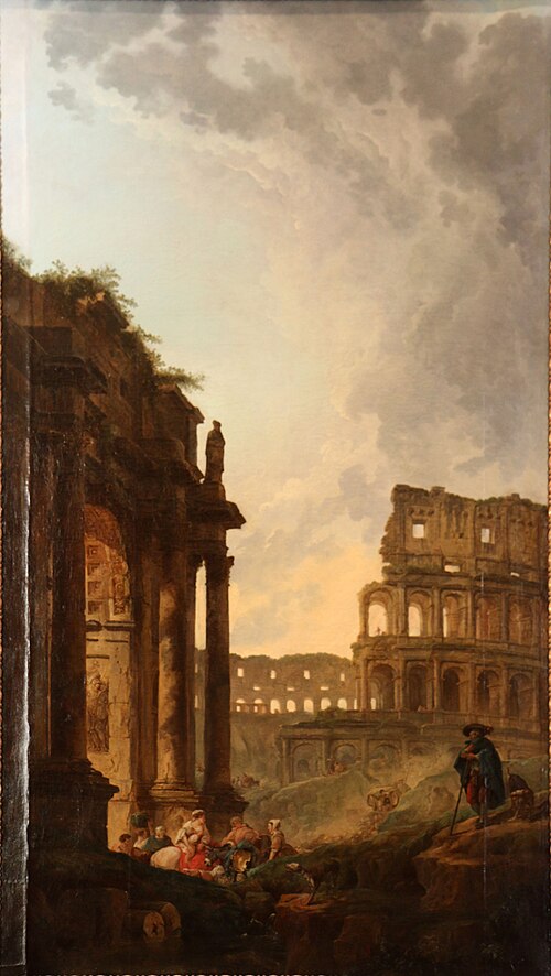 Passage d'un troupeau devant le Colisée et l'arc de Constantin à Rome, 1770, Hubert Robert