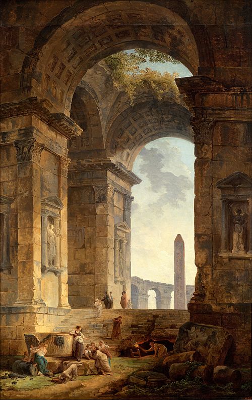 Ruines avec une obélisque dans le lointain, 1775, Hubert Robert