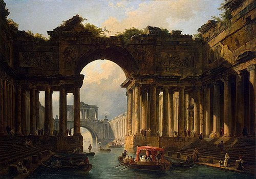 Paysage architectural avec un canal, 1783, Hubert Robert