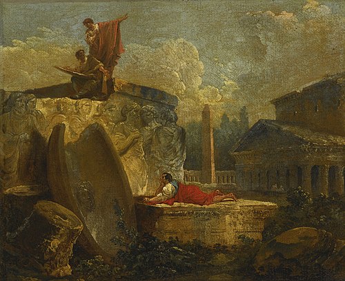 Draughtsmen in a Landscape with Antique Ruins, 1789, Hubert Robert