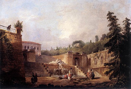 Fontaine sur la terrasse d'un palais, 1750, Hubert Robert