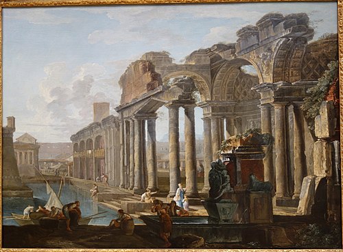 Capricco de ruines classiques avec bateaux, 1760, Hubert Robert