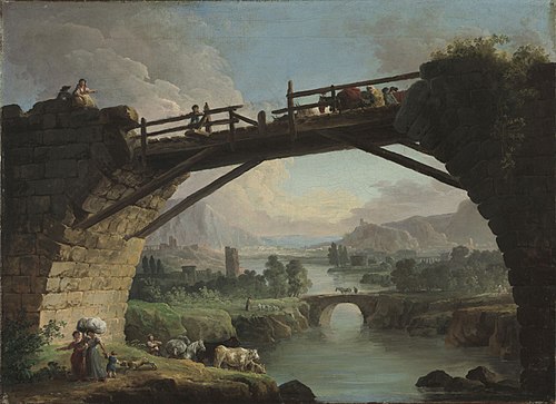 Ruined Bridge with Figures Crossing, 1767, Hubert Robert