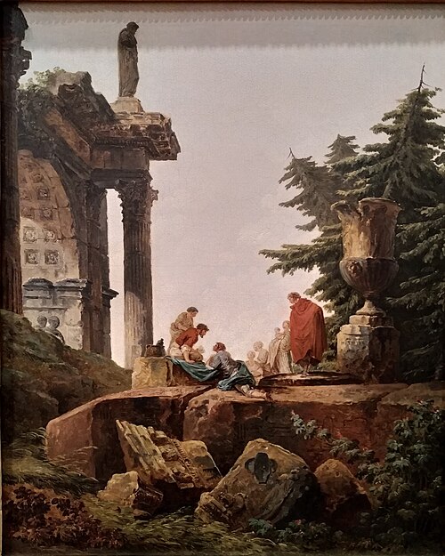Arc de triomphe en ruines avec joueurs de cartes, 1780, Hubert Robert