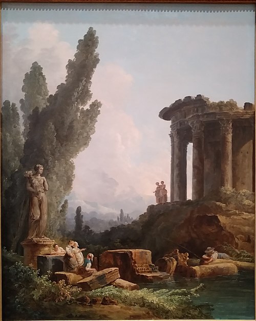 Ruines antiques. Jeunes Filles devant une statue de l'Abondance, 1779, Hubert Robert