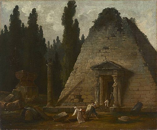 Die Pyramide im Park von Mauperthuis, 1780, Hubert Robert