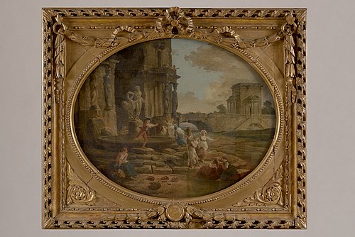 Paysage de ruines avec fontaine dont le sujet évoque la devise "Tant va la cruche à l'eau", 1788, Hubert Robert