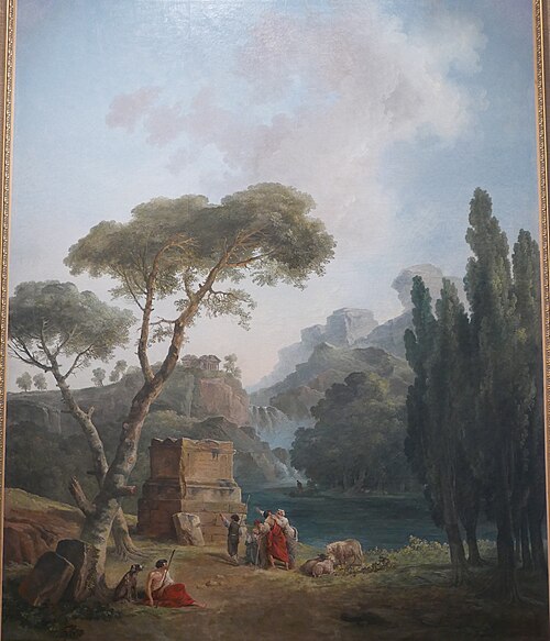 Paysage de cascade avec les bergers d'Arcadie, 1789, Hubert Robert