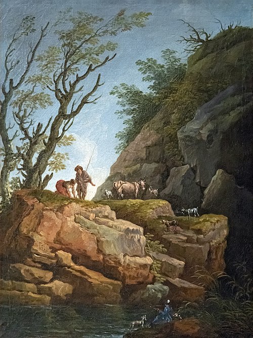 Paysage aux grands rochers, 1800, Hubert Robert