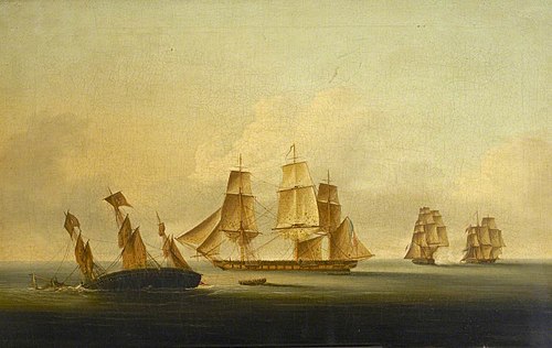 End of the action between HMS 'Arrow' and 'Acheron' and the French frigates 'Hortense' and 'Incorrup, 1850, Francis Sartorius