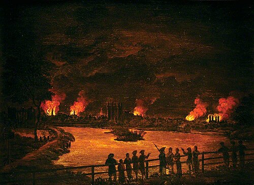 Figures by Chelsea Waterworks, London, Observing the Fires of the Gordon Riots, 7 June 1780, 1780, Francis Swaine