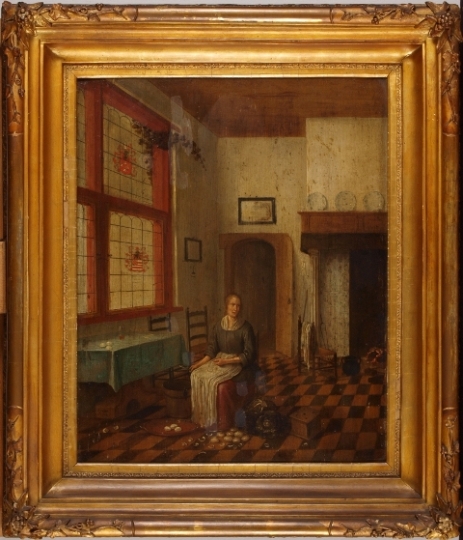 Keukeninterieur met schillende vrouw, 1664, Franciscus Carree