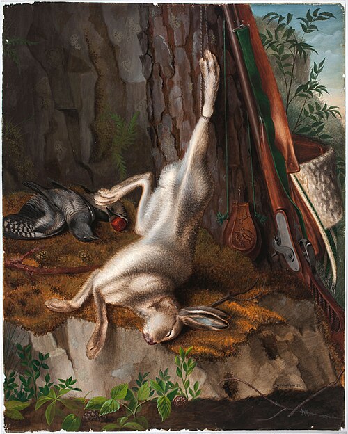 Skjuten hare och jaktredskap, 1834, Wilhelm von Wright