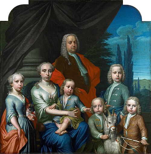 Portrait de Willem Philip Kops (1695-1756), marchand à Haarlem, avec son épouse et ses enfants, 1738, Frans Decker