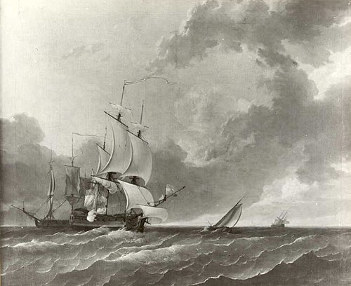 Seascape with shipping in choppy waters, 1767, Frans Xavery