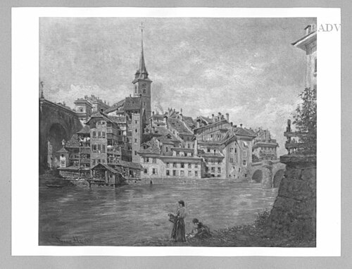 old town with churchspire ATA River, 1847, Franz Alt