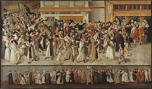 Procession de la Ligue sur l'île de la Cité, au sortir de Notre-Dame, 1590, François Bunel le jeune