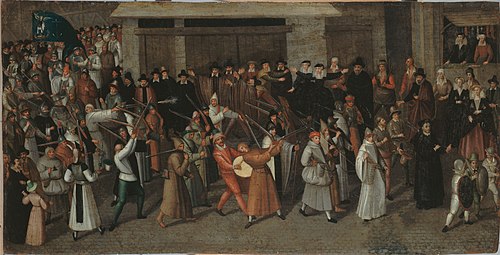 Procession de la Ligue sur l'île de la Cité, au sortir de Notre-Dame, 1590, François Bunel le jeune