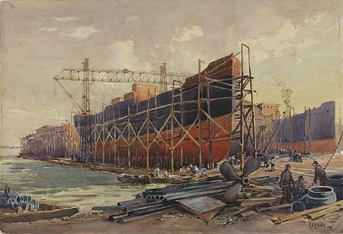 Shipbuilding, Polson's Yard, 1918, Robert Ford Gagen