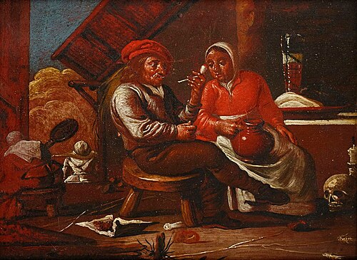 Couple smoking and drinking in an inn, , François Duchatel
