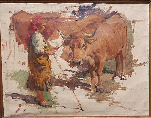Estudo de Rapariga com bois, 1914, Carlos Reis