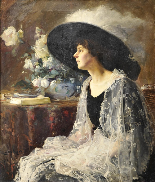 Interior com figura feminina, 1913, Carlos Reis