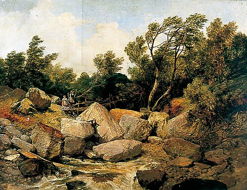Rocky Landscape with Stream and Bridge, , Frederick William Hulme