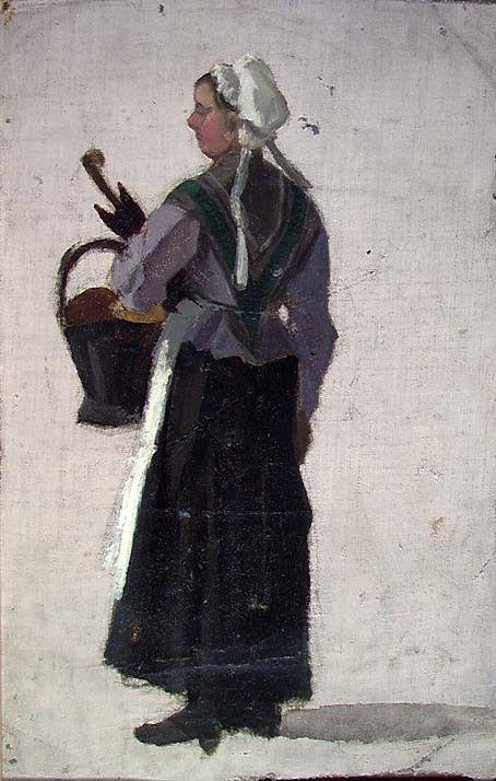 Woman with Basket and Umbrella, 1875, Fredrik Jonas Lucian Botfield Collett