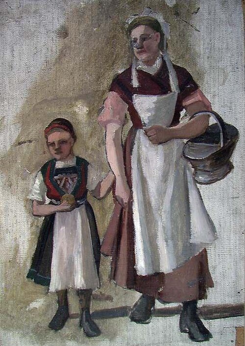 Woman and Girl in Folk Costumes, 1875, Fredrik Jonas Lucian Botfield Collett