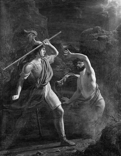 Loke styrtes i afgrunden af Hother, 1827, Frederik Ludvig Storch