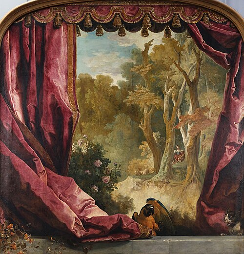 Composition décorative, avec rideaux, paysage et animaux, 1725, Nicolas de Largillière
