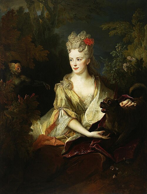 Portrait de dame avec chien et singe, 1700, Nicolas de Largillière