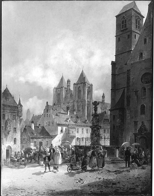 Der Neupfarrplatz in Regensburg, 1849, Friedrich Eibner