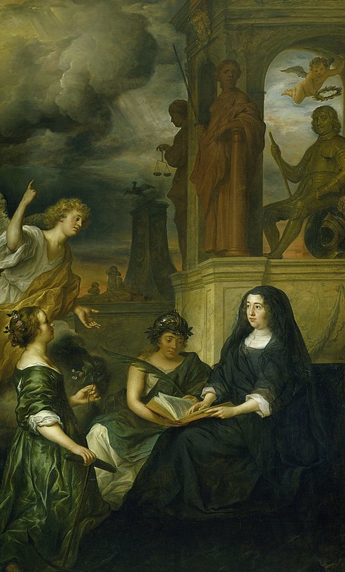 Allegory on the memory of Frederik Hendrik (1584-1647), prince of Orange, with the portrait of his w, 1654, Govert Flinck
