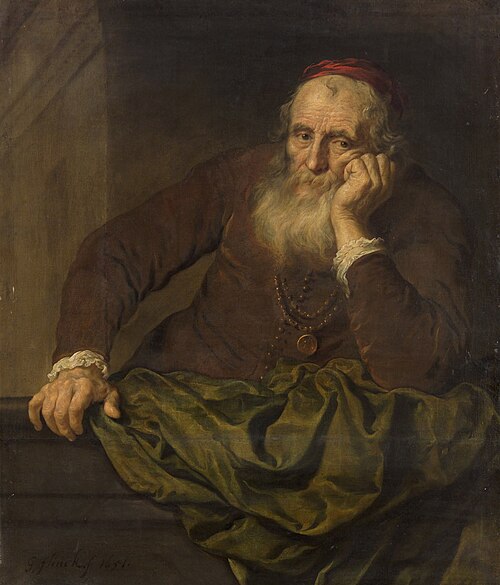 Old man leaning on a balustrade, 1651, Govert Flinck