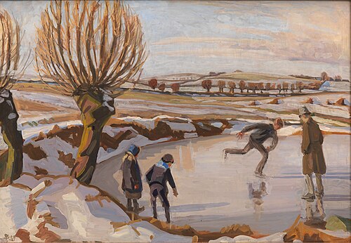 Vinteren er kommet. Landskab med skøjteløbere, 1920, Fritz Syberg