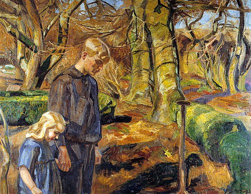 To børn begraver en fugl, 1917, Fritz Syberg