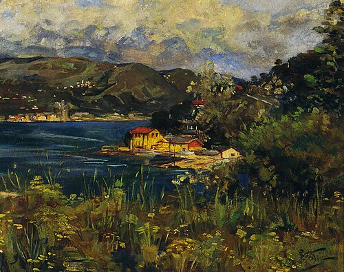 Untitled [Bay landscape with Italian cities], 1885, Girolamo Pieri Nerli