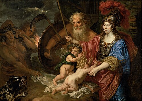 Minerva and Saturn protect Art and Science of envy and falsehood, 1644, Joachim von Sandrart