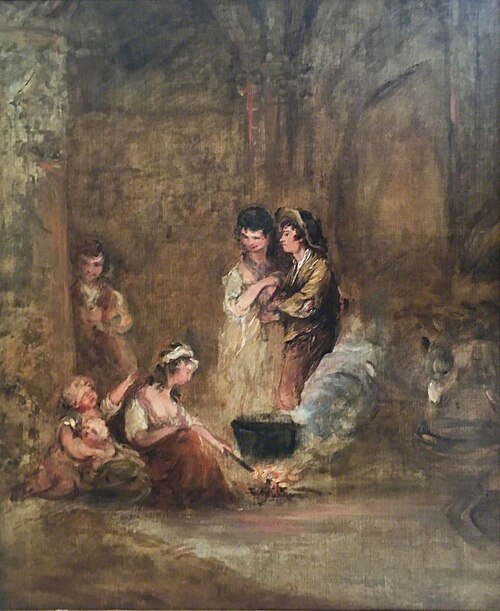 Gypsies Preparing a Meal around a Fire in a Ruined Abbey, 1785, Gainsborough Dupont