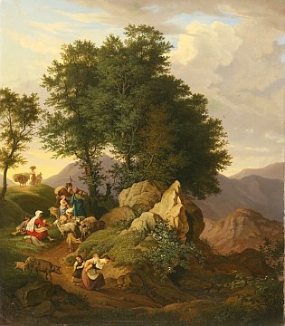 Shepherds before the holy image, 1830, Adrian Ludwig Richter