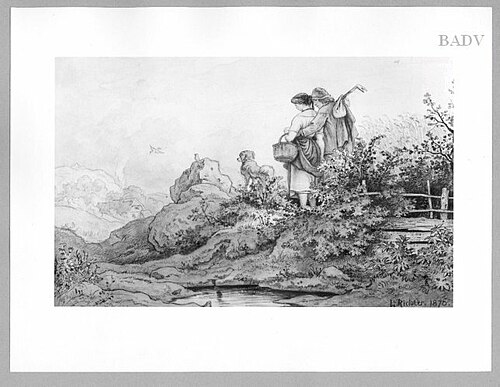 "Im Sommer", Liebespaar mit Hund, 1870, Adrian Ludwig Richter