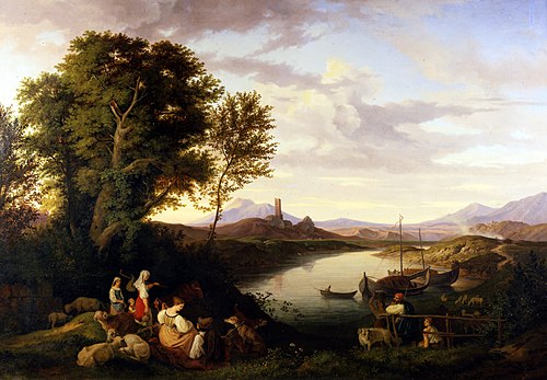 Banks of the Tiber near Acqua Acetosa, 1835, Adrian Ludwig Richter