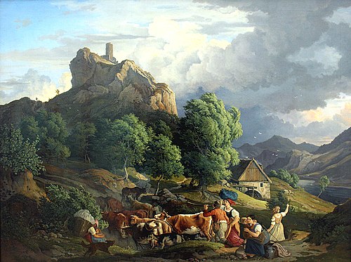 Approaching thunderstorm at Schreckenstein, 1835, Adrian Ludwig Richter