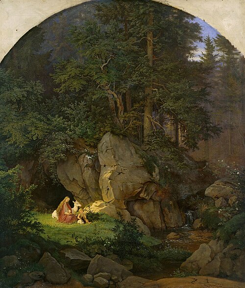 Genoveva in the forest seclusion, 1841, Adrian Ludwig Richter
